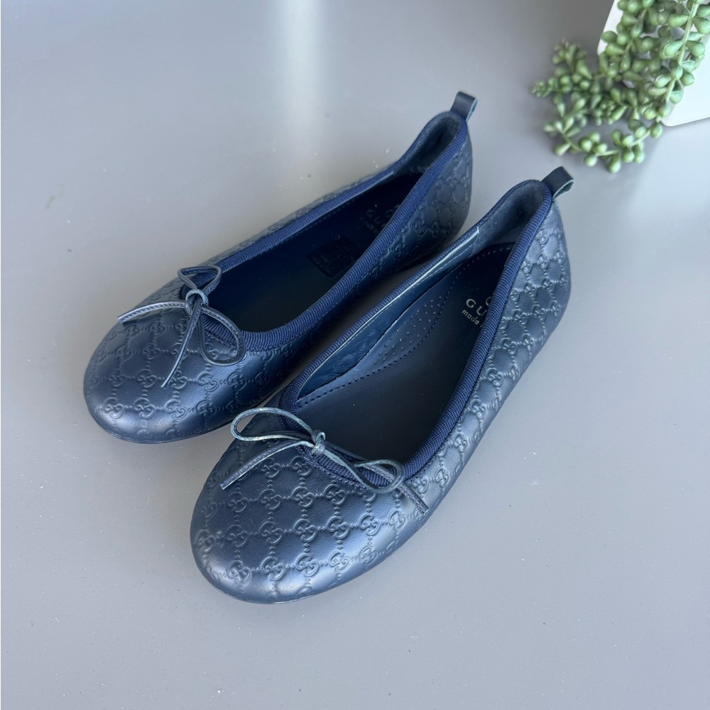 Gucci Dark Blue Embossed Flats